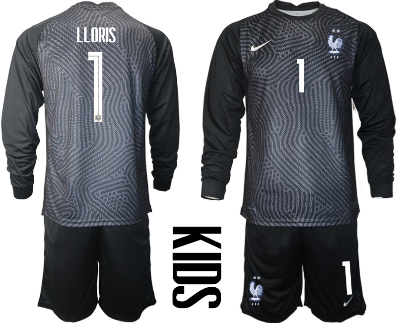 2021 France black youth long sleeve goalkeeper #1 soccer jerseys
